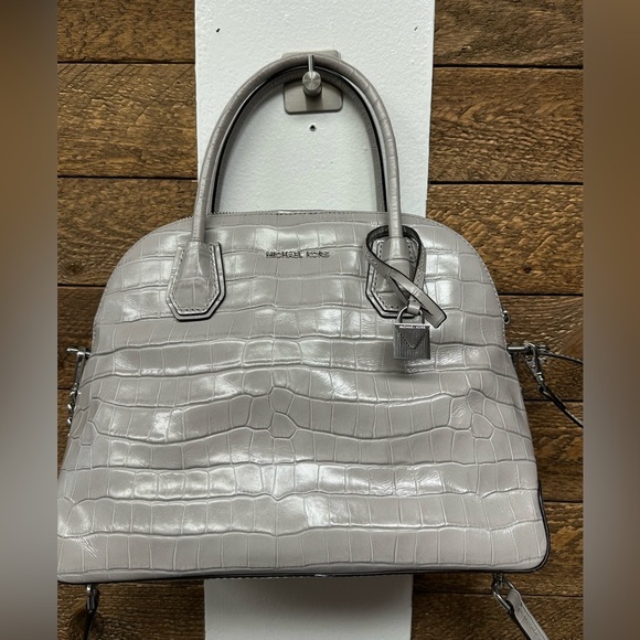 Michael Kors Gray Croc-Embossed Satchel with Chain Strap - Picture 2 of 11